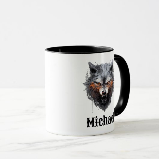 Snarling Wolf Personalized Coffee Cup マグカップ (正面右)