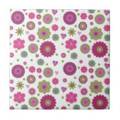 Snazzy Purple and Green Flower Pattern on White タイル (正面)