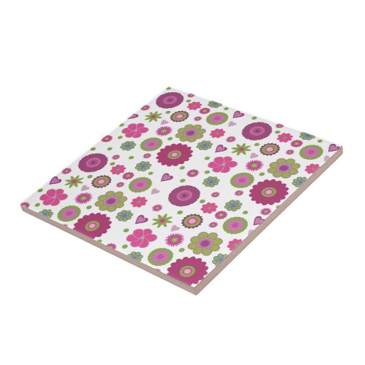 Snazzy Purple and Green Flower Pattern on White タイル (側面)