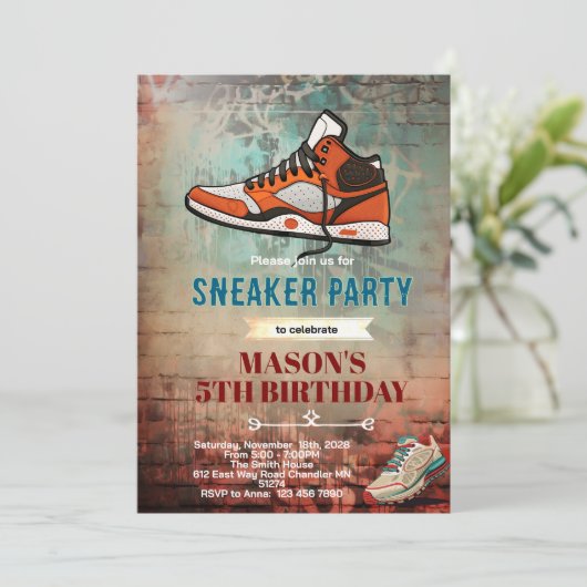 Sneaker birthday party invitation 招待状 (スタンド正面)