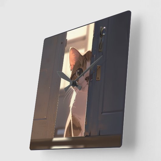 Sneaky cat  スクエア壁時計 (傾斜)