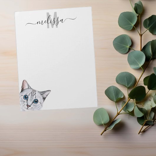 Sneaky Cat 2 Water Color Monogram Name Notepad ノートパッド