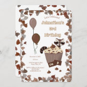 Sneaky Raccoon & Chocolate Cupcake Birthday 招待状 (正面/裏面)