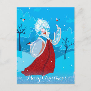 Snegurochka russian style illustration. Snowmaiden シーズンポストカード