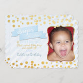 Snips & Snailsブルー&金ゴールドパーティーフォト招待状 招待状 (正面/裏面)