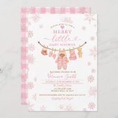 Snonwflakes Clothesline Merry Little Baby Shower 招待状 (正面/裏面)