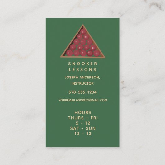 Snooker Lessonsの名刺（時間） 名刺 (正面)