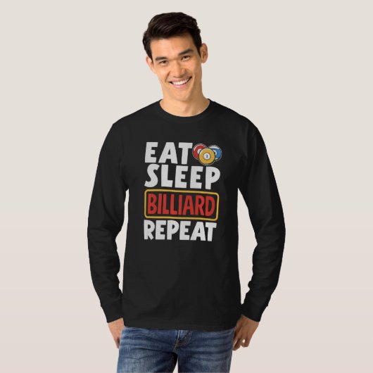 Snooker Player Pool Eat Sleep Billiard Repeat Tシャツ (正面フル)