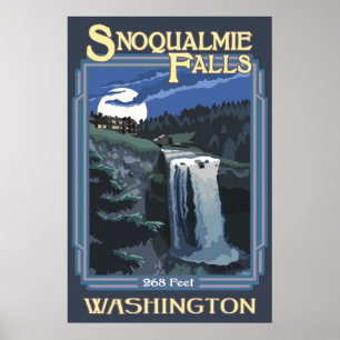 Snoqualmie秋(夜)ワシントン旅行ポスター ポスター