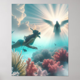 Snorkeler finds an angel in reef ポスター