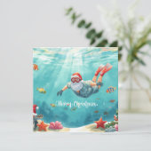 Snorkeling Santa Underwater Christmas Holiday Card シーズンカード (スタンド正面)