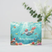 Snorkeling Santa Underwater Christmas Holiday Card シーズンポストカード (スタンド正面)