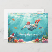 Snorkeling Santa Underwater Christmas Holiday Card シーズンポストカード (正面/裏面)