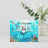Snorkeling Santa Underwater Christmas Holiday Card シーズンポストカード (スタンド正面)