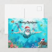 Snorkeling Santa Underwater Christmas Holiday Card シーズンポストカード (正面/裏面)