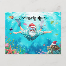 Snorkeling Santa Underwater Christmas Holiday Card シーズンポストカード