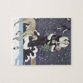 Snow休日のボルゾイの女性 ジグソーパズル (横)