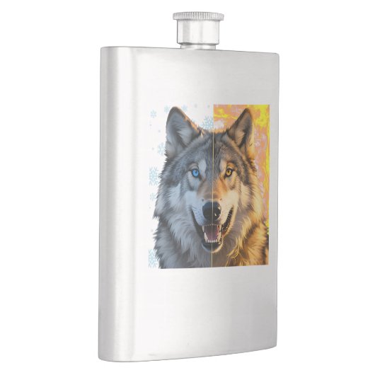 "Snow and Fire" Duality Wolf Split Portrait フラスク (右)