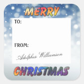 Snow and Merry Christmas gift Label スクエアシール (正面)