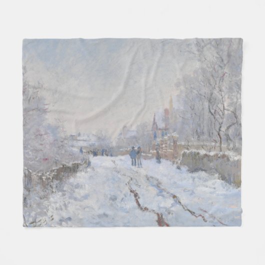 Snow at Argenteuil (by Claude Monet) フリースブランケット (正面(横))