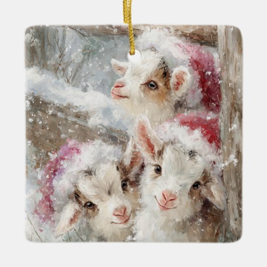 Snow Babies Christmas Goats 10 - あなたの写真 セラミックオーナメント (正面)