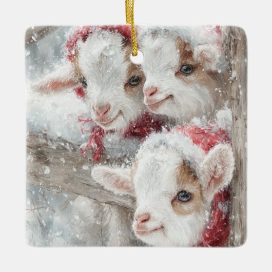 Snow Babies Christmas Goats 11 - YOUR PHOTO セラミックオーナメント (正面)