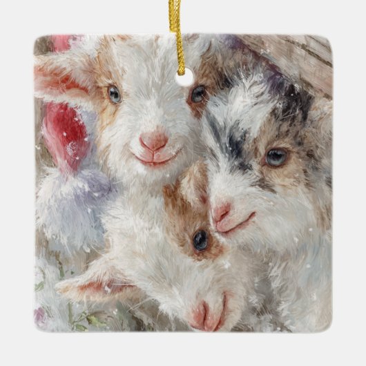 Snow Babies Christmas Goats 12 - あなたの写真 セラミックオーナメント (正面)