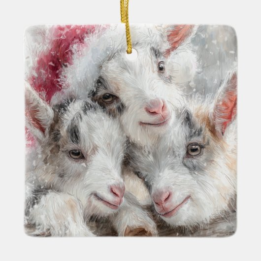 Snow Babies Christmas Goats 1 - あなたの写真 セラミックオーナメント (正面)
