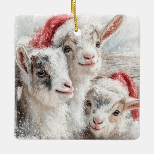 Snow Babies Christmas Goats 2 - あなたの写真 セラミックオーナメント (正面)