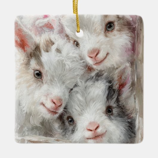 Snow Babies Christmas Goats 3 - あなたの写真 セラミックオーナメント (正面)