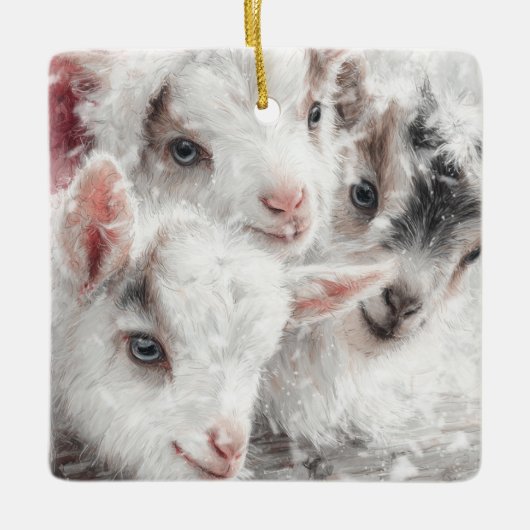 Snow Babies Christmas Goats 4 - あなたの写真 セラミックオーナメント (正面)