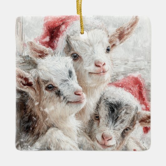 Snow Babies Christmas Goats 5 - あなたの写真 セラミックオーナメント (正面)