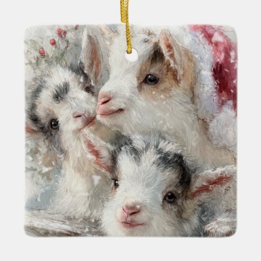Snow Babies Christmas Goats 6 - YOUR PHOTO セラミックオーナメント (正面)