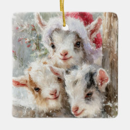 Snow Babies Christmas Goats 7 - あなたの写真 セラミックオーナメント