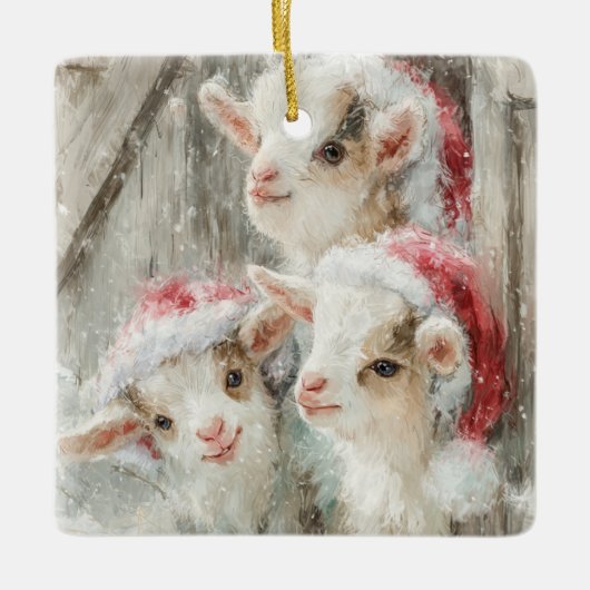 Snow Babies Christmas Goats 8 - あなたの写真 セラミックオーナメント (正面)