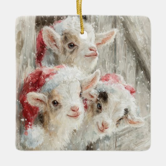 Snow Babies Christmas Goats 9 - あなたの写真 セラミックオーナメント (正面)