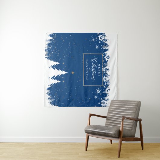 Snow Blue Christmas Backdrop Winter banner タペストリー (インサイチュ(横))