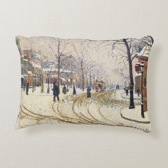 Snow, Boulevard de Clichy, Paris by Paul Signac アクセントクッション (裏面)