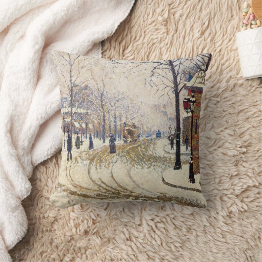 Snow, Boulevard de Clichy, Paris by Paul Signac クッション (ブランケット)