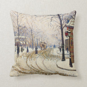 Snow, Boulevard de Clichy, Paris by Paul Signac クッション
