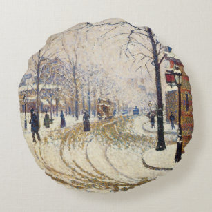 Snow, Boulevard de Clichy, Paris by Paul Signac ラウンドクッション