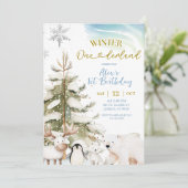 Snow Boy Winter Arctic Animal First Birthday 招待状 (スタンド正面)
