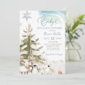 Snow Boy Winter Arctic Animals Baby Shower 招待状 (スタンド正面)