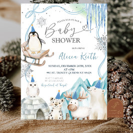 Snow Boy Winter Arctic Animals Baby Shower 招待状
