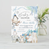 Snow Boy Winter Arctic Animals Baby Shower 招待状 (スタンド正面)