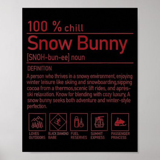 Snow Bunny Definition Funny Trendy Winter Skiing C ポスター (正面)