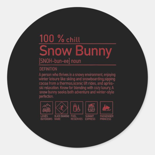 Snow Bunny Definition Funny Trendy Winter Skiing C ラウンドシール (正面)