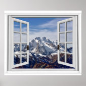 Snow Capped Mountain Peaks Fake Window ポスター (正面)