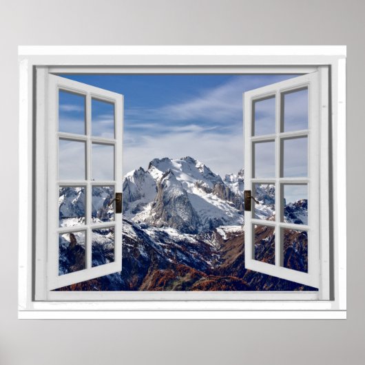 Snow Capped Mountain Peaks Fake Window ポスター (正面)