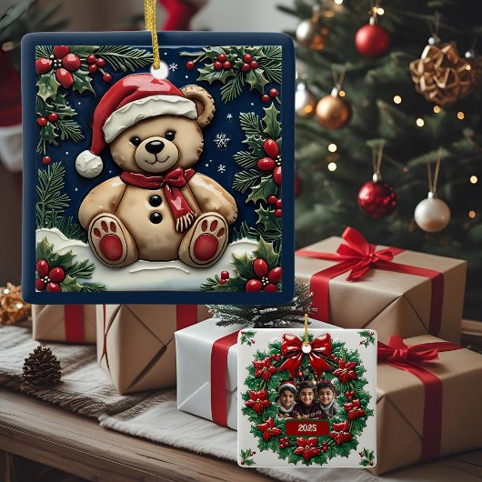 Snow Christmas Bear Customizable セラミックオーナメント